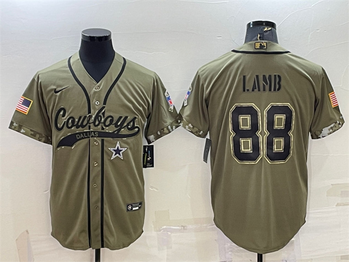 Personalized Men’s Dallas Cowboys #88 CeeDee Lamb 2022 Olive Salute To Service Cool Base Stitched Baseball Jersey