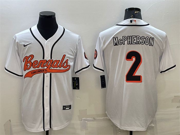 Personalized Men’s Cincinnati Bengals #2 Evan McPherson White With Patch Cool Base Stitched Baseball Jersey