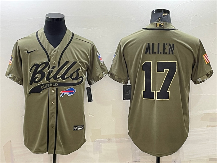 Personalized Men’s Buffalo Bills #17 Josh Allen 2022 Olive Salute To Service Cool Base Stitched Baseball Jersey