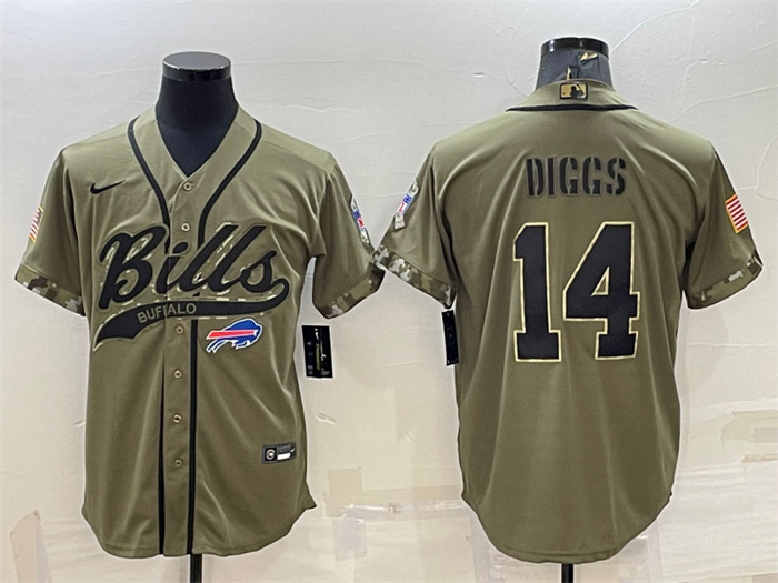 Personalized Men’s Buffalo Bills #14 Stefon Diggs 2022 Olive Salute To Service Cool Base Stitched Baseball Jersey