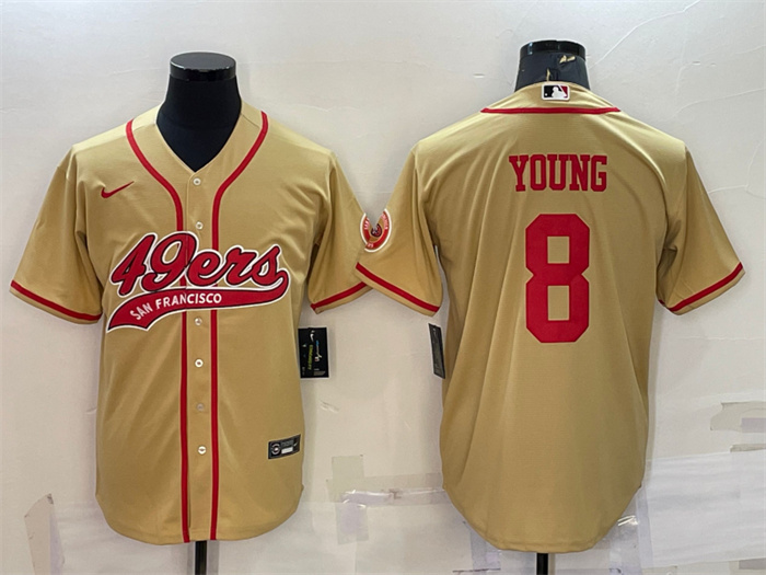 Personalized Men’s San Francisco 49ers #8 Steve Young Gold With Patch Cool Base Stitched Baseball Jersey