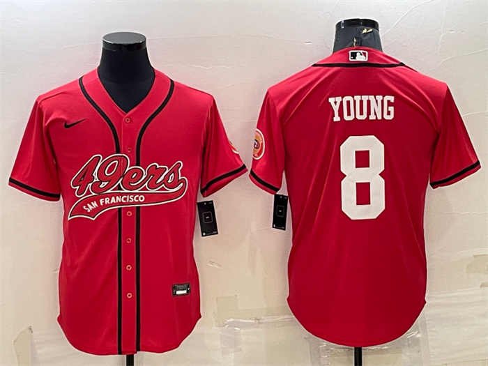 Personalized Men’s San Francisco 49ers #8 Steve Young Red With Patch Cool Base Stitched Baseball JerseyS