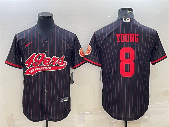 Personalized Men’s San Francisco 49ers #8 Steve Young Black With Patch Cool Base Stitched Baseball Jersey
