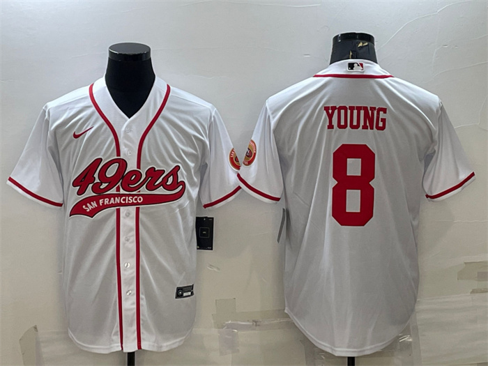 Personalized Men’s San Francisco 49ers #8 Steve Young White With Patch Cool Base Stitched Baseball Jersey