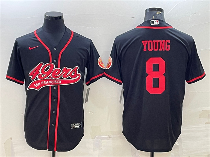 Personalized Men’s San Francisco 49ers #8 Steve Young Black With Patch Cool Base Stitched Baseball JerseyS