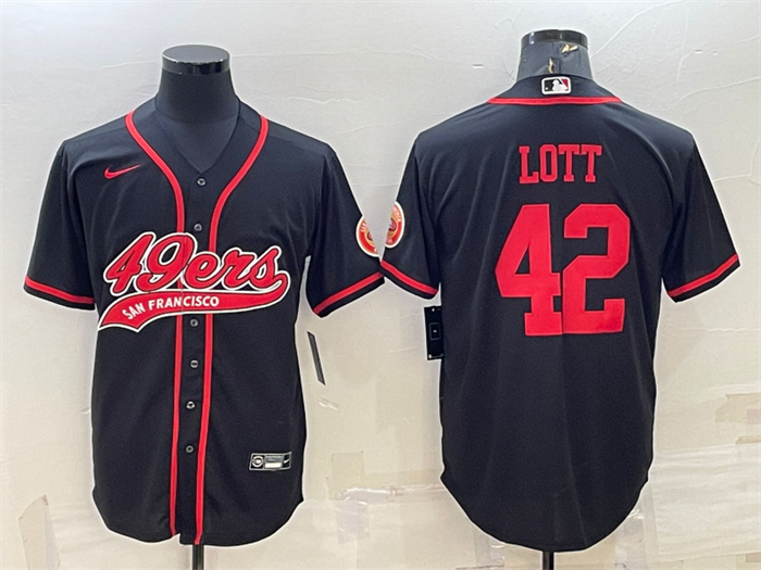 Personalized Men’s San Francisco 49ers #42 Ronnie Lott Black With Patch Cool Base Stitched Baseball JerseyS