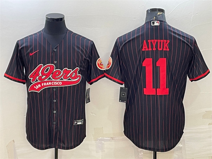 Personalized Men’s San Francisco 49ers #11 Brandon Aiyuk Black With Patch Cool Base Stitched Baseball Jersey