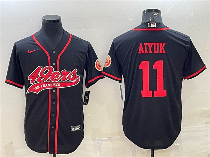 Personalized Men’s San Francisco 49ers #11 Brandon Aiyuk Black With Patch Cool Base Stitched Baseball JerseyS