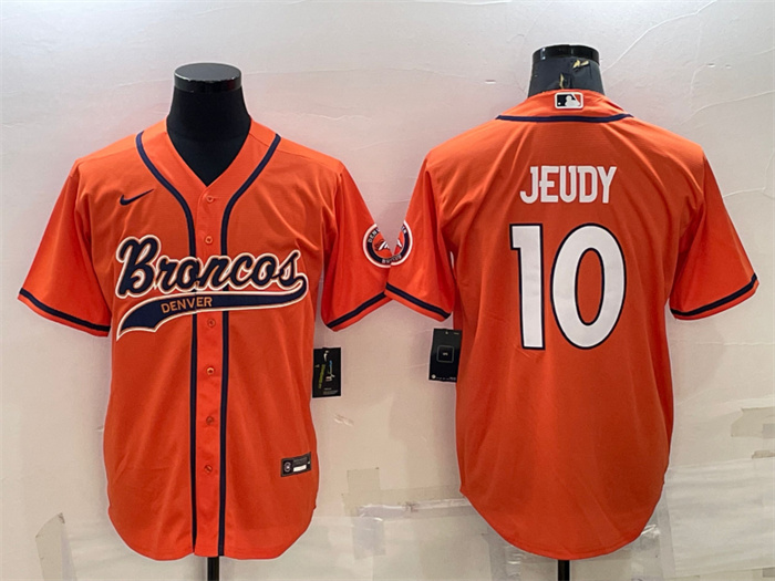 Personalized Men’s Denver Broncos #10 Jerry Jeudy Orange With Patch Cool Base Stitched Baseball Jersey