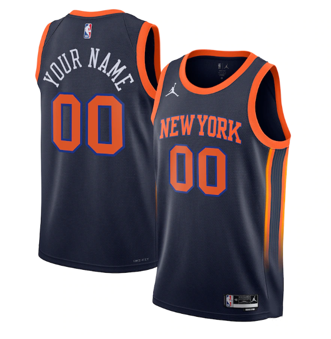 Personalized Men’s New Yok Knicks Active Player 2022-23 Navy Statement Edition Swingman Stitched Basketball Jersey