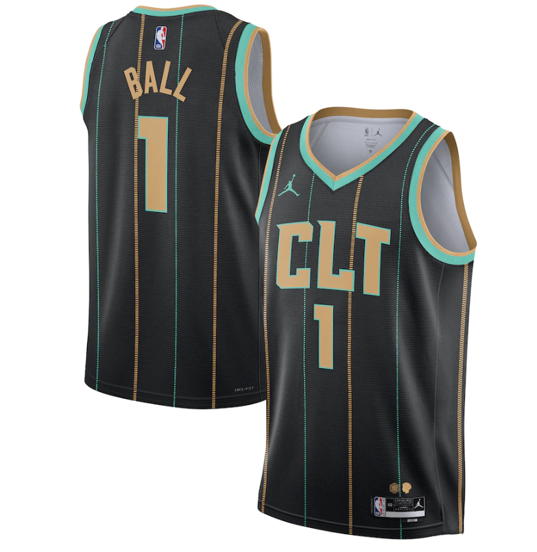 Personalized Men’s Charlotte Hornets #1 LaMelo Ball 2022 2023 Black City Edition Stitched Basketball Jersey