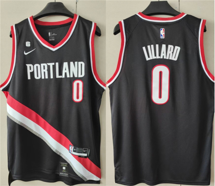 Personalized Men’s Portland Trail Blazers #0 Damian Lillard Black With No.6 Patch Stitched Basketball Jersey