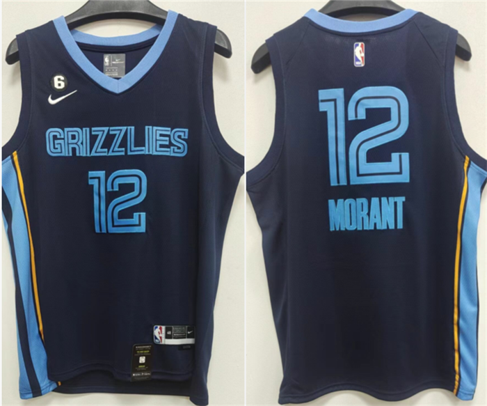 Personalized Men’s Memphis Grizzlies #12 Ja Morant Navy With NO6 Patch Stitched Jersey