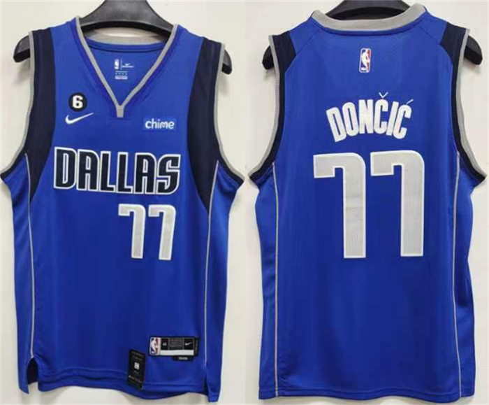 Personalized Men’s Dallas Mavericks #77 Luka Doncic Blue No.6 Patch Stitched Jersey