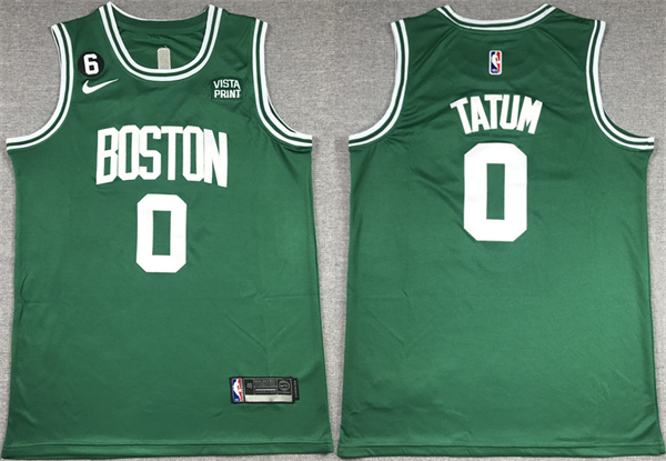Personalized Men’s Boston Celtics #0 Jayson Tatum Green No.6 Patch Stitched Basketball Jersey
