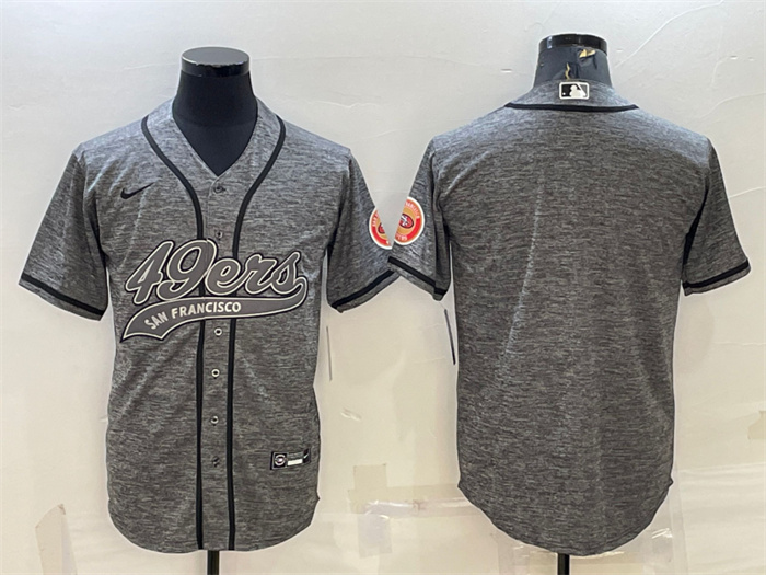 Personalized Men’s San Francisco 49ers Blank Grey With Patch Cool Base Stitched Baseball Jersey