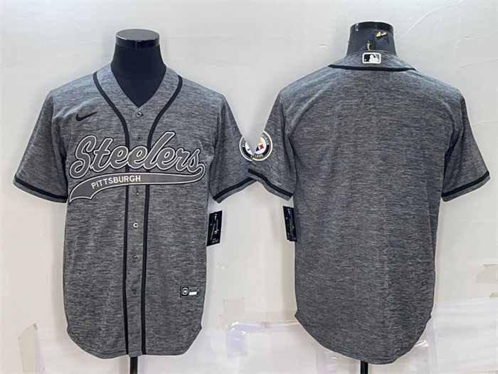 Personalized Men’s Pittsburgh Steelers Blank Grey With Patch Cool Base Stitched Baseball Jersey