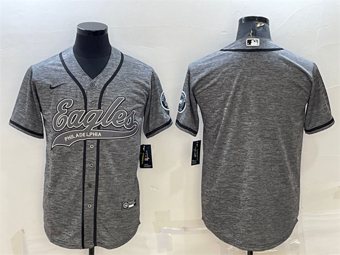 Personalized Men’s Philadelphia Eagles Blank Grey With Patch Cool Base Stitched Baseball Jersey