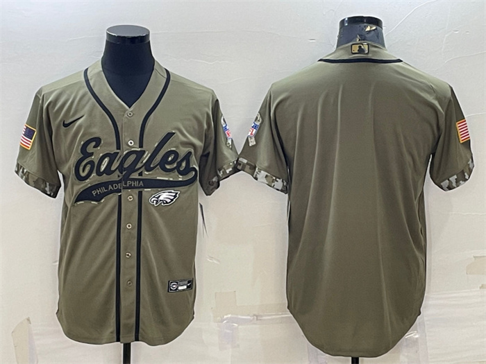 Personalized Men’s Philadelphia Eagles Blank Olive 2022 Salute To Service Cool Base Stitched Baseball Jersey