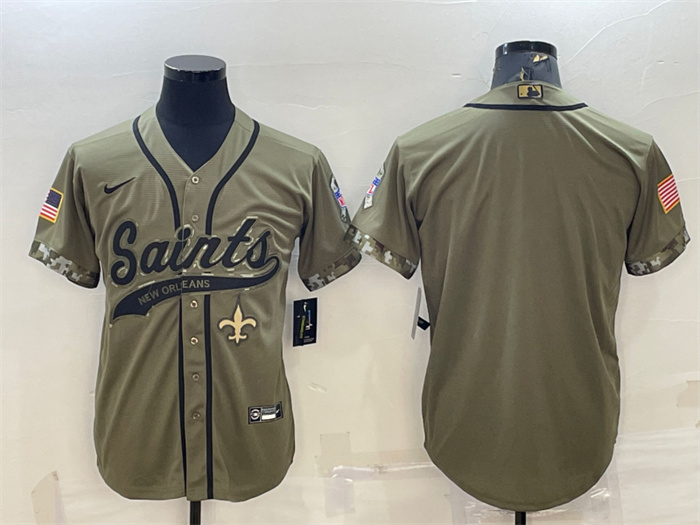 Personalized Men’s New Orleans Saints Blank Olive 2022 Salute To Service Cool Base Stitched Baseball Jersey