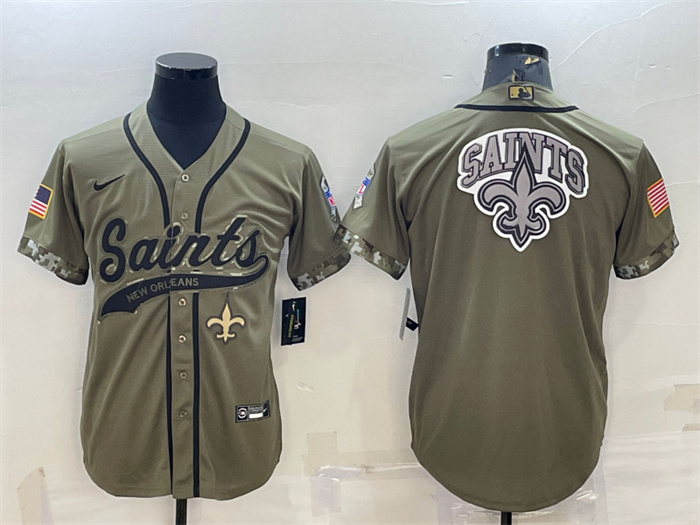 Personalized Men’s New Orleans Saints Olive 2022 Salute To Service Team Big Logo Cool Base Stitched Baseball Jersey