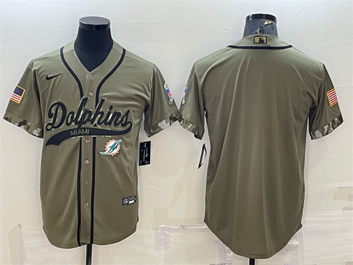Personalized Men’s Miami Dolphins Blank Olive 2022 Salute To Service Cool Base Stitched Baseball Jersey