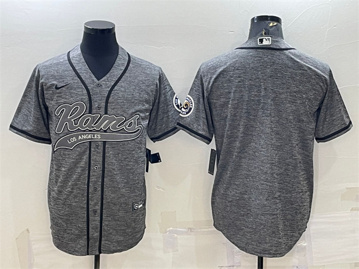 Personalized Men’s Los Angeles Rams Blank Grey With Patch Cool Base Stitched Baseball Jersey