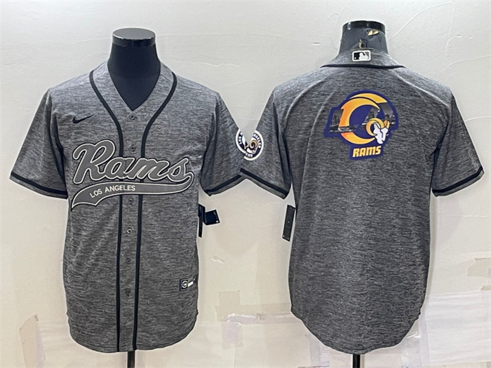 Personalized Men’s Los Angeles Rams Grey Team Big Logo With Patch Cool Base Stitched Baseball Jersey