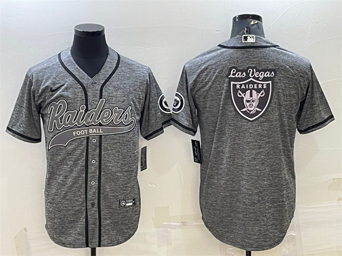 Personalized Men’s Las Vegas Raiders Grey Team Big Logo With Patch Cool Base Stitched Baseball Jersey