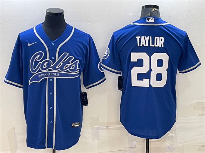 Personalized Men’s Indianapolis Colts #28 Jonathan Taylor Royal Cool Base Stitched Baseball Jersey