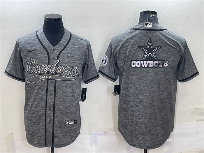 Personalized Men’s Dallas Cowboys Grey Team Big Logo With Patch Cool Base Stitched Baseball Jersey