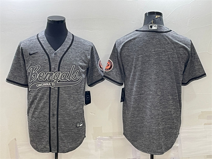 Personalized Men’s Cincinnati Bengals Blank Grey With Patch Cool Base Stitched Baseball Jersey
