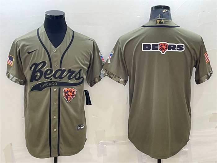 Personalized Men’s Chicago Bears Olive 2022 Salute To Service Team Big Logo Cool Base Stitched Baseball Jersey