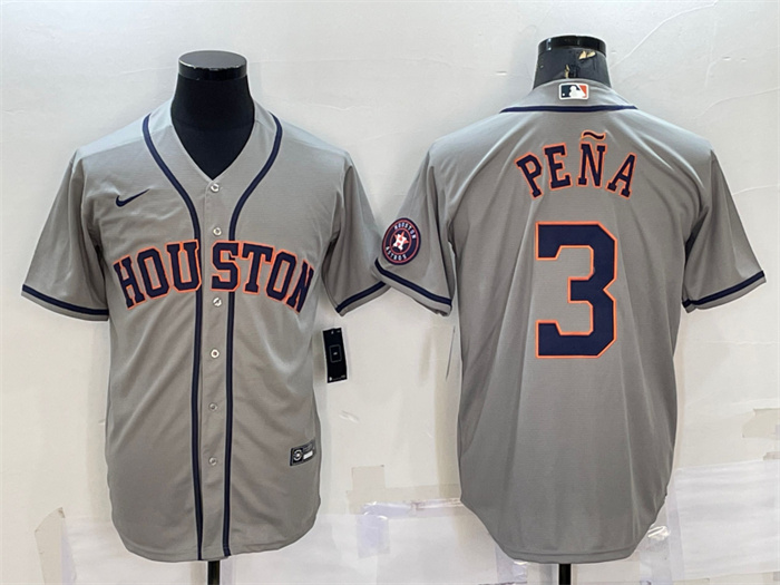 Personalized Men’s Houston Astros #3 Jeremy Pena Grey With Patch Cool Base Stitched Jersey