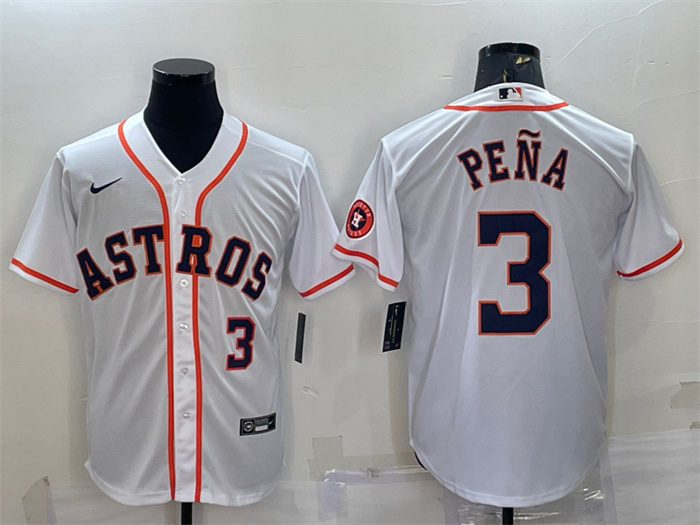 Personalized Men’s Houston Astros #3 Jeremy Pena White With Patch Cool Base Stitched Jersey