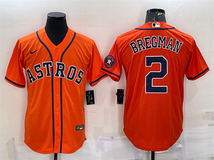 Personalized Men’s Houston Astros #2 Alex Bregman Orange With Patch Cool Base Stitched Jersey