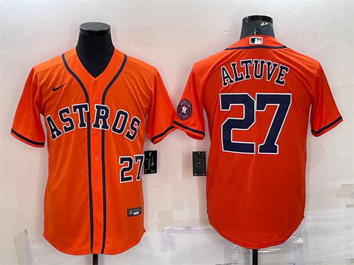 Personalized Men’s Houston Astros #27 Jose Altuve Orange With Patch Cool Base Stitched Jersey