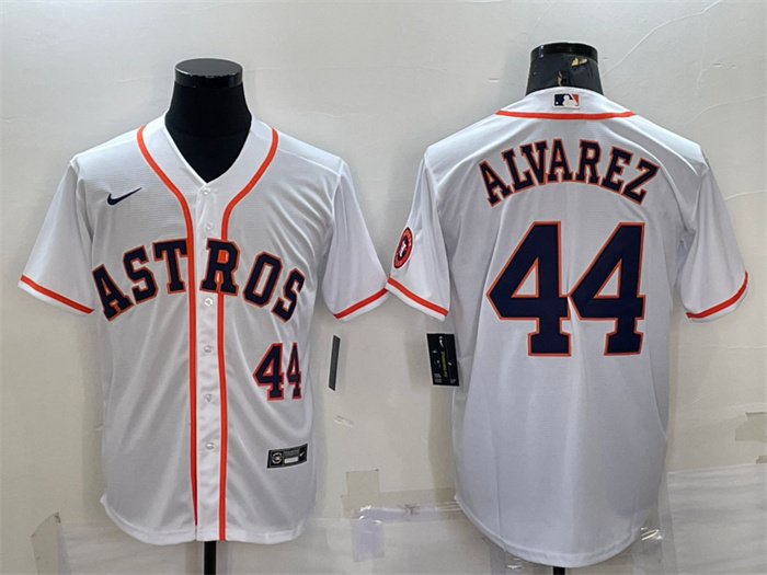 Personalized Men’s Houston Astros #44 Yordan Alvarez White With Patch Cool Base Stitched Jersey