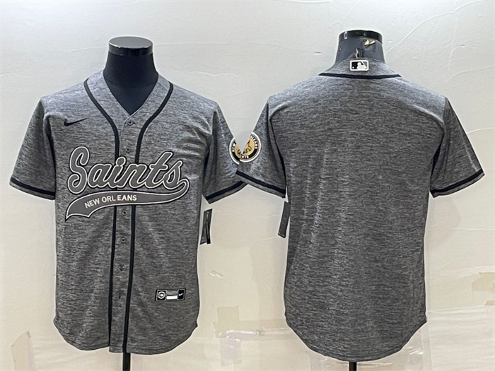 Personalized Men’s New Orleans Saints Blank Grey With Patch Cool Base Stitched Baseball Jersey