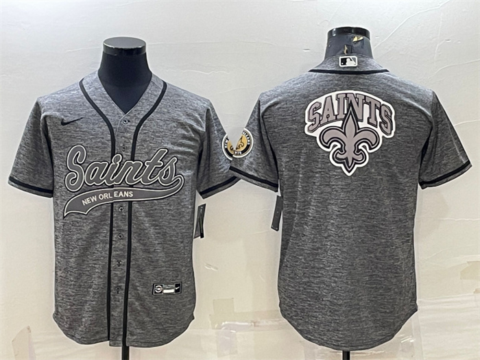 Personalized Men’s New Orleans Saints Grey Team Big Logo With Patch Cool Base Stitched Baseball Jersey
