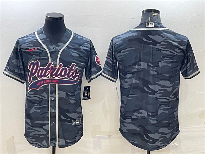 Personalized Men’s New England Patriots Blank Grey Camo With Patch Cool Base Stitched Baseball Jersey
