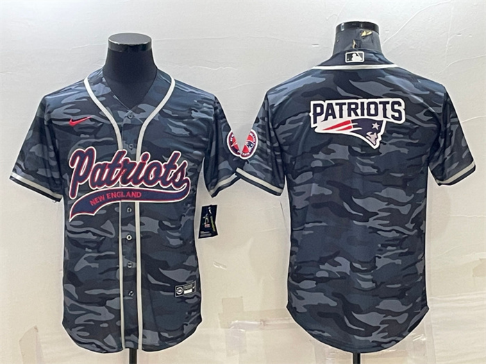 Personalized Men’s New England Patriots Grey Camo Team Big Logo With Patch Cool Base Stitched Baseball Jersey