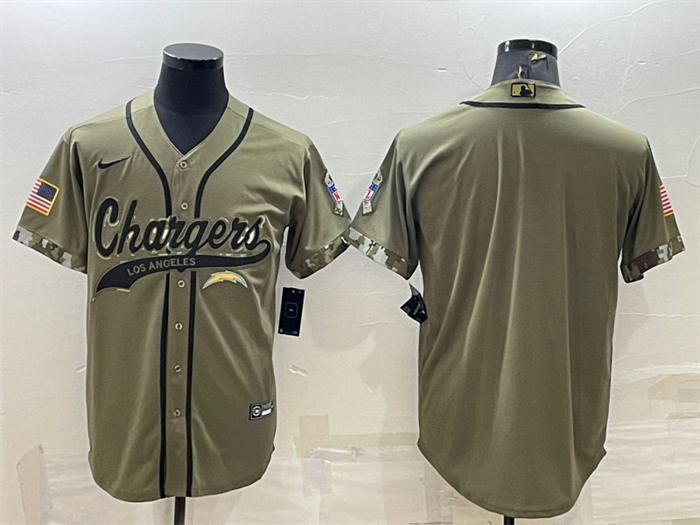 Personalized Men’s Los Angeles Chargers Blank Olive Salute To Service Cool Base Stitched Baseball Jersey