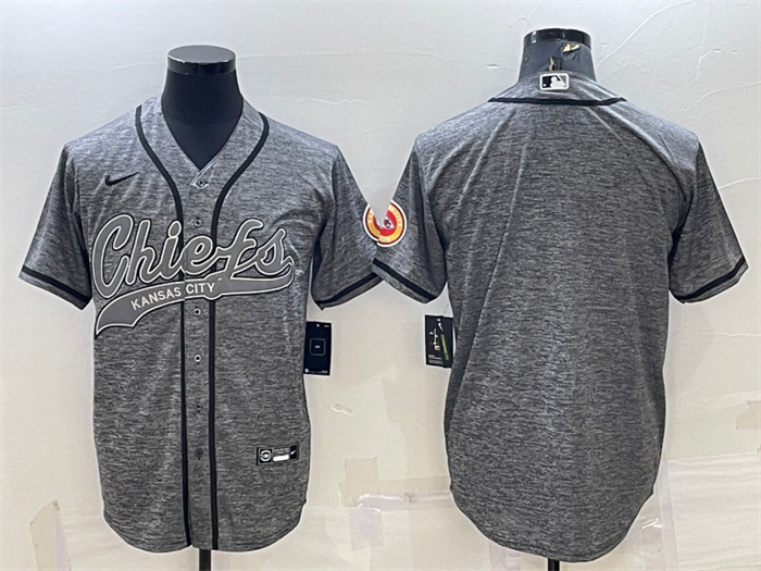Personalized Men’s Kansas City Chiefs Blank Grey With Patch Cool Base Stitched Baseball Jersey