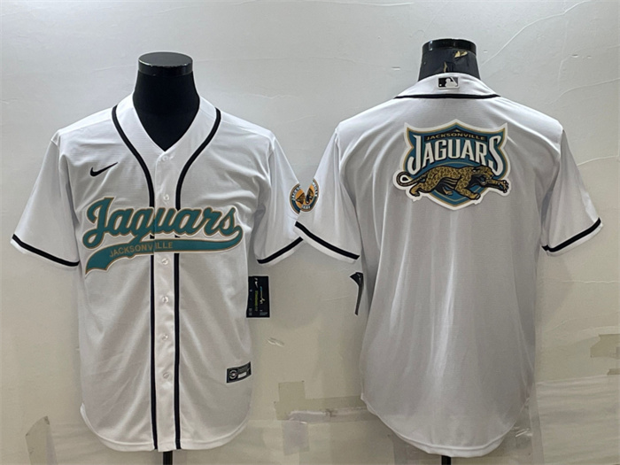 Personalized Men’s Jacksonville Jaguars White Team Big Logo With Patch Cool Base Stitched Baseball Jersey