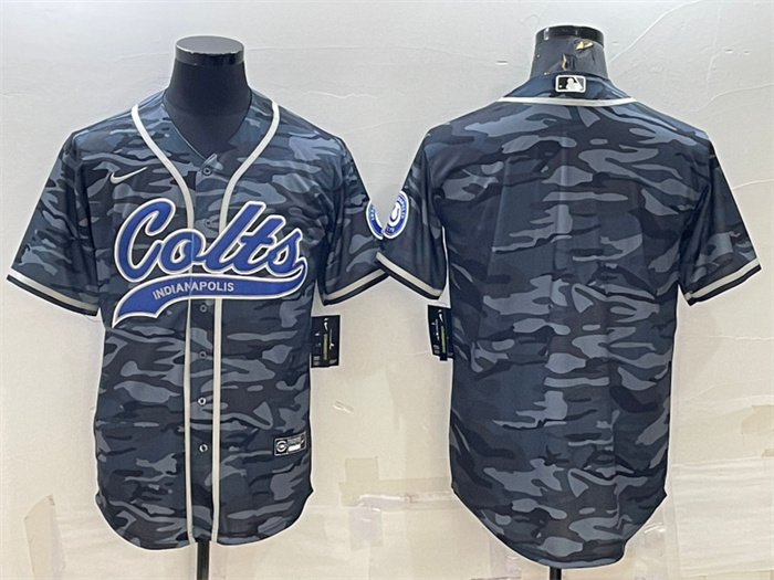 Personalized Men’s Indianapolis Colts Blank Grey Camo With Patch Cool Base Stitched Baseball Jersey