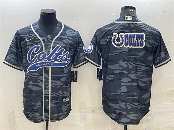 Personalized Men’s Indianapolis Colts Grey Camo Team Big Logo With Patch Cool Base Stitched Baseball Jersey