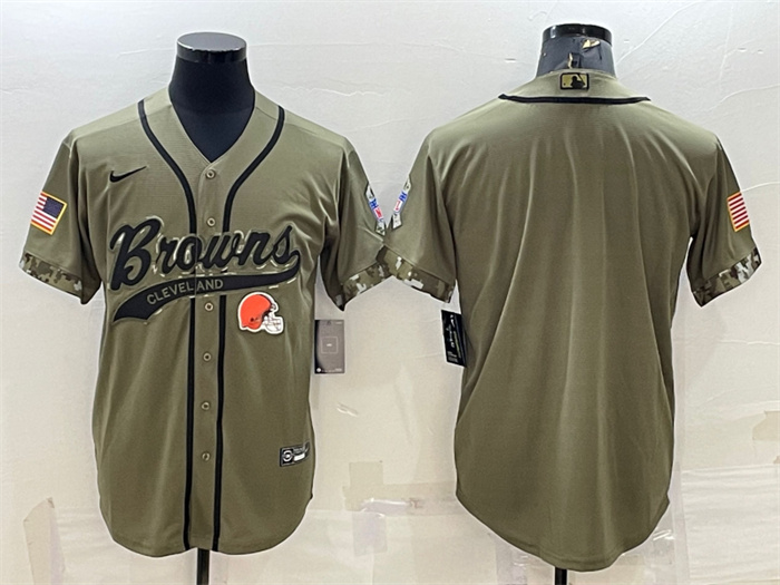 Personalized Men’s Cleveland Browns Blank Olive 2022 Salute To Service Cool Base Stitched Baseball Jersey