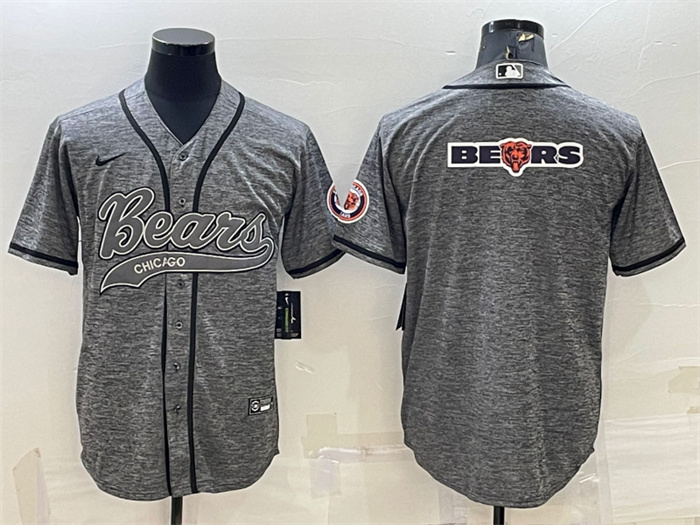 Personalized Men’s Chicago Bears Grey Team Big Logo With Patch Cool Base Stitched Baseball Jersey