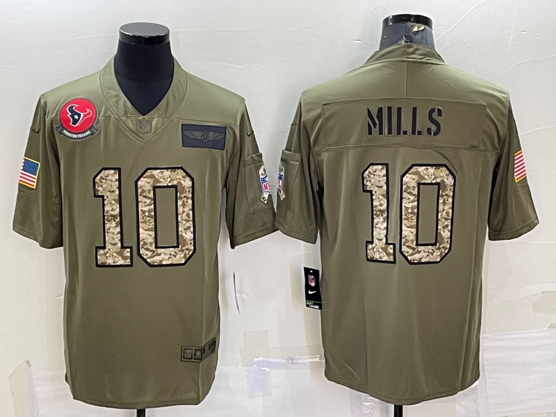 Personalized Men’s Houston Texans #10 Davis Mills Olive Camo Salute To Service Limited Stitched Jersey